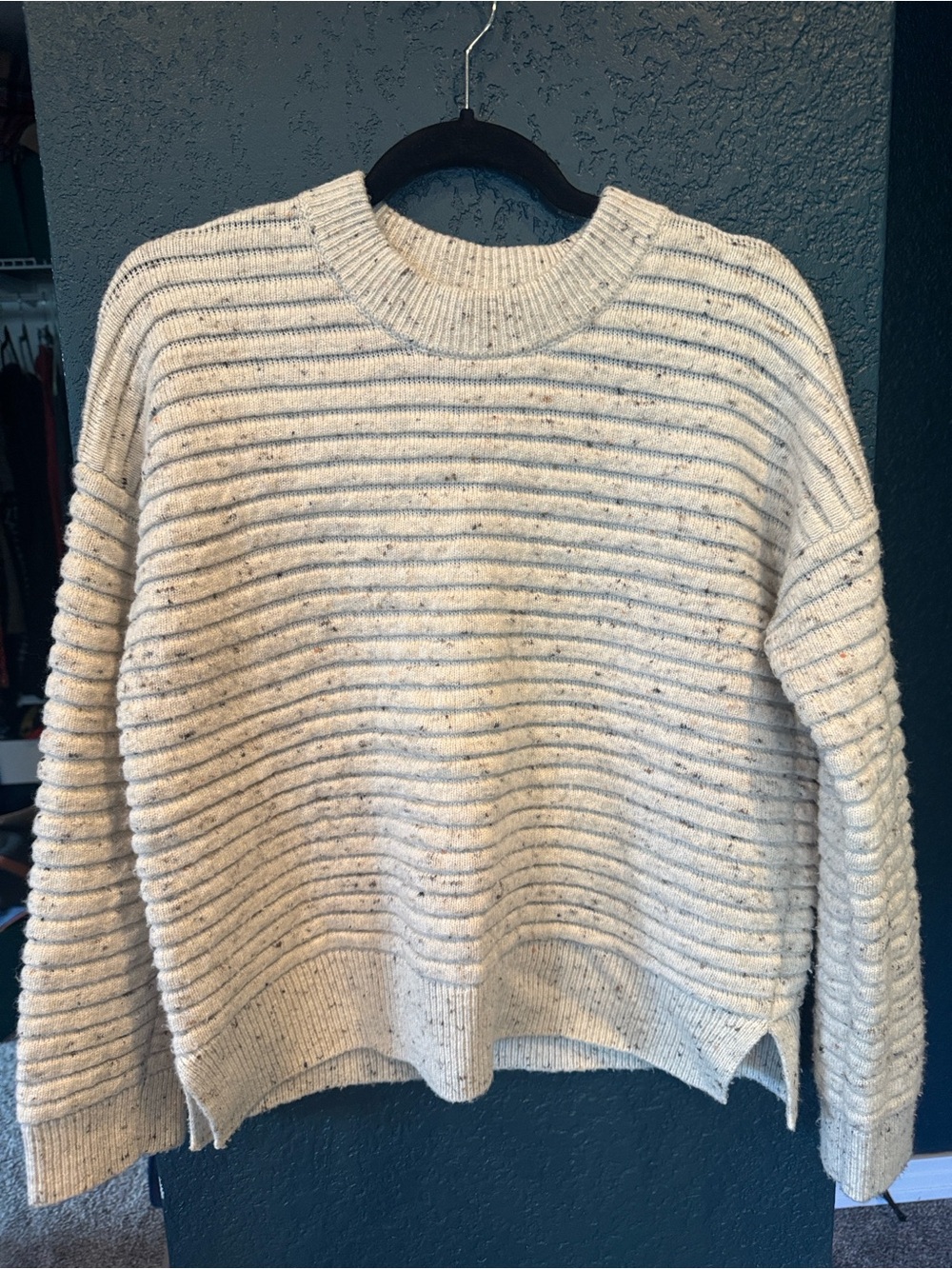 Madewell Cream Speckled Ribbed Crewneck Sweater